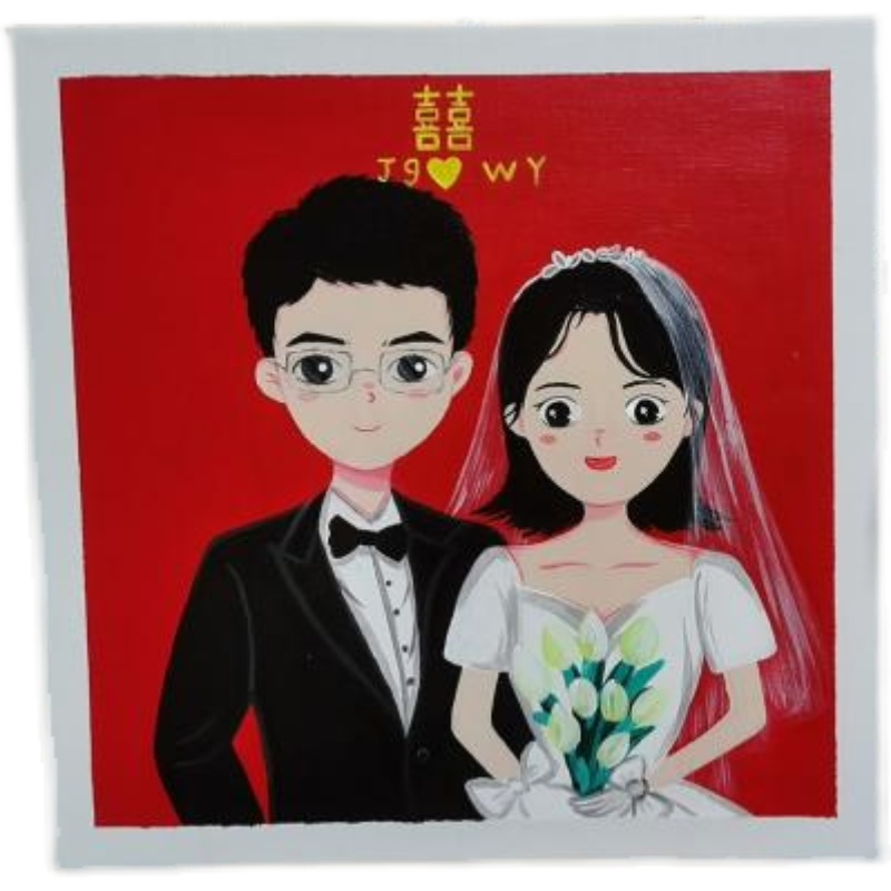 纯手装饰画丙烯立体婚纱照画家居好手现代结婚来图定制绘头像礼物图片