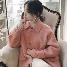 waitmore羊绒大衣 呢子外套女小个子韩版 加厚春秋冬学生宽松中长款