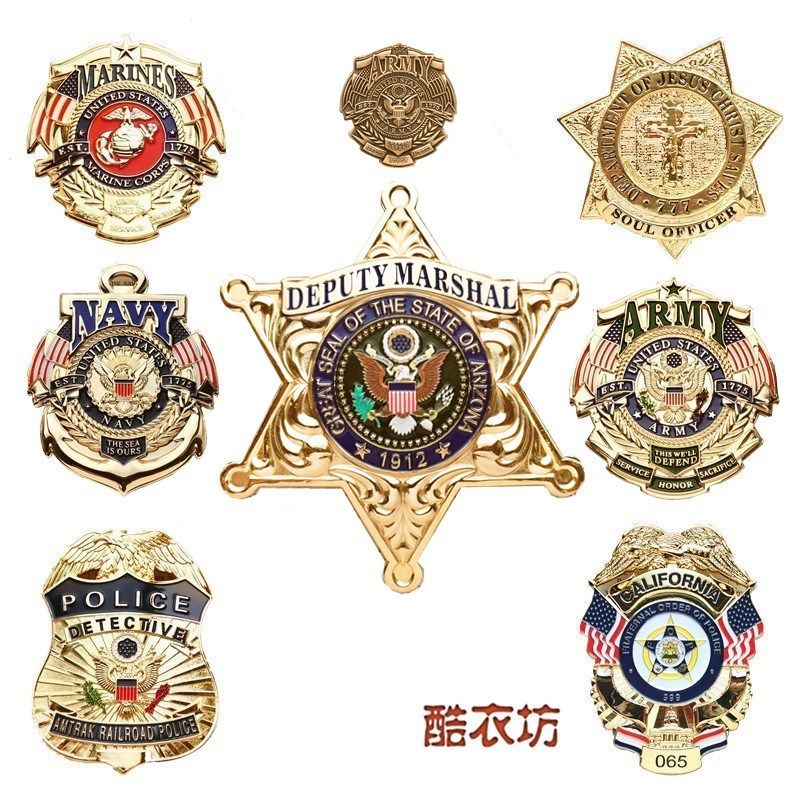 美国军迷美军海军陆战队陆军特工黄铜质六角七角战警道具大徽章