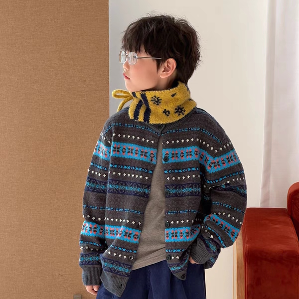 2026冬季新款韩版男女童时尚个性百搭加厚毛衣儿童保暖开衫外套
