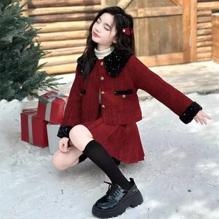 QKIKT女童连衣裙喜庆拜年服秋冬2026新款儿童小香风套装新年衣服