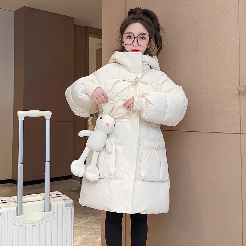 女大童棉服冬装2025新款冬季洋气女孩加绒加厚外套中长款羽绒棉衣