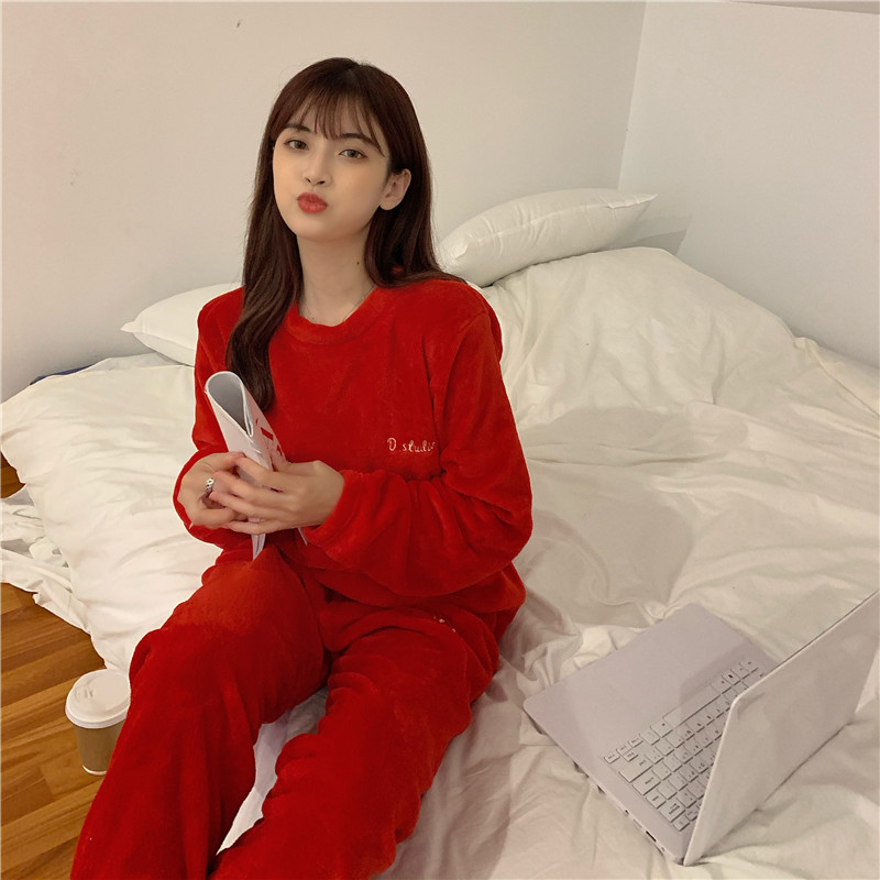 Real shot real price real life year fairy New Year red warm wear flannel versatile new year home set