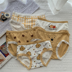 Real price Korean cartoon sweet lace girl middle waist cotton underwear women's triangle underpants 5 Pack