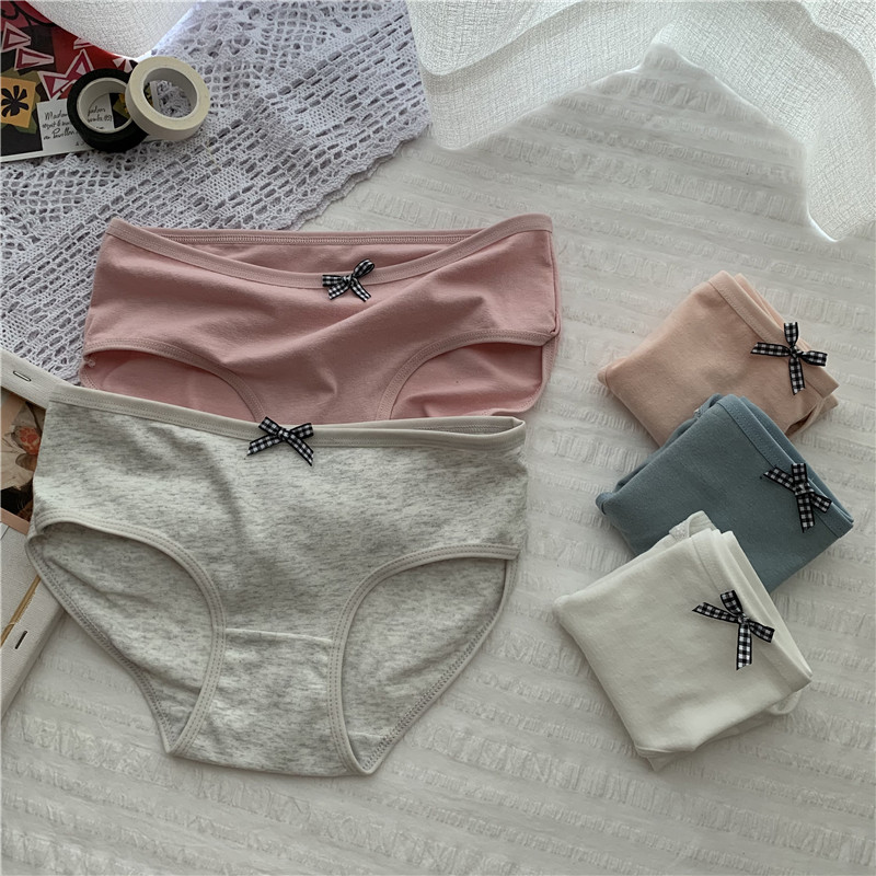 Real shot real price Korean version pure color bow girls underwear simple middle waist cotton basic briefs with 5 pairs inside