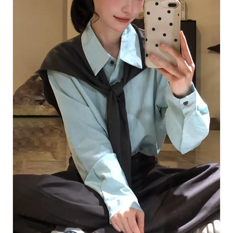 绿色衬衫时尚百搭女2025年秋法式高级感轻奢减龄洋气独特漂亮衬
