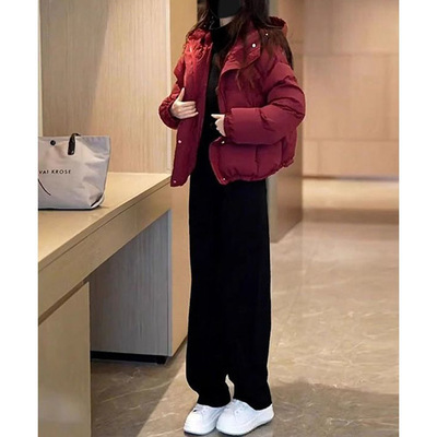 2025时尚新款今年流行小个子红色短款加厚棉服外套女士秋冬季棉袄