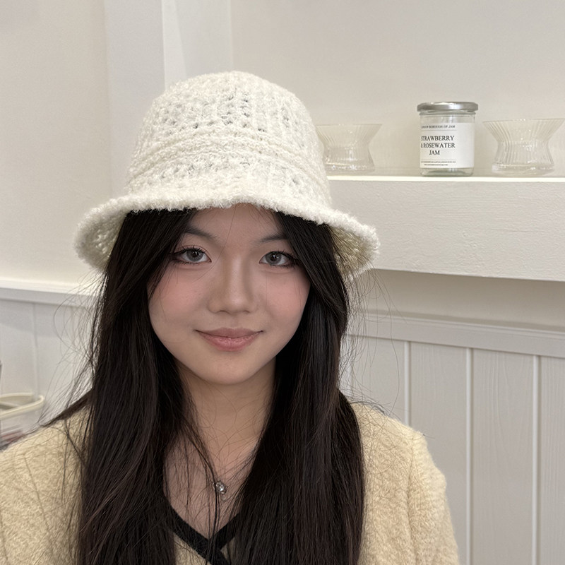 韩版春夏秋红款镂空帽子女小清新白色显脸小纯色百搭渔夫帽子日系