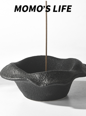 侘寂风复古陶瓷香薰炉黑色不规则造型室内香薰器小众创意装饰