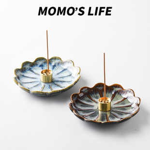 小众荷叶线香底座中式禅意香插线香托盘香薰香炉家用香座复古香插