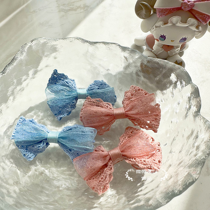 27微微澜心新款女宝宝蕾丝蝴蝶结发夹儿童清新顶夹女童发饰头饰
