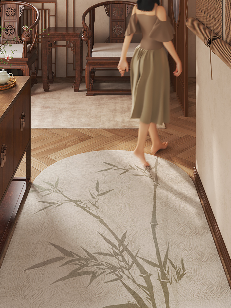 新中国禅宗风格拱形真皮地垫入口大面积脚垫防水耐污可擦拭免洗地