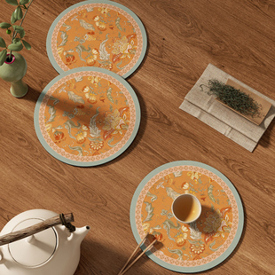 新中式圆形隔热餐垫硅藻泥吸水防滑茶具杯垫餐桌防烫碗垫烟缸垫子