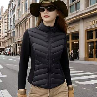 25秋冬小蛮腰立领轻薄拼接修身 显瘦百搭羽绒棉外套锻炼瑜伽上衣潮