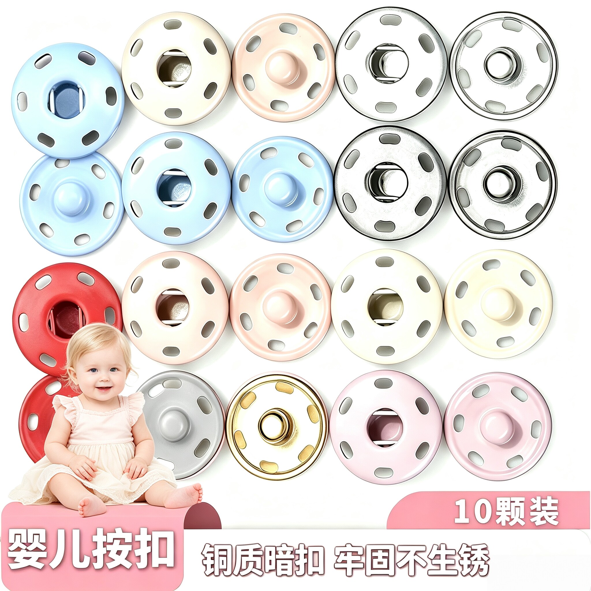 婴儿衣服扣子宝宝专用纽扣暗扣铜质儿童摁扣子母扣圆形大衣隐形扣