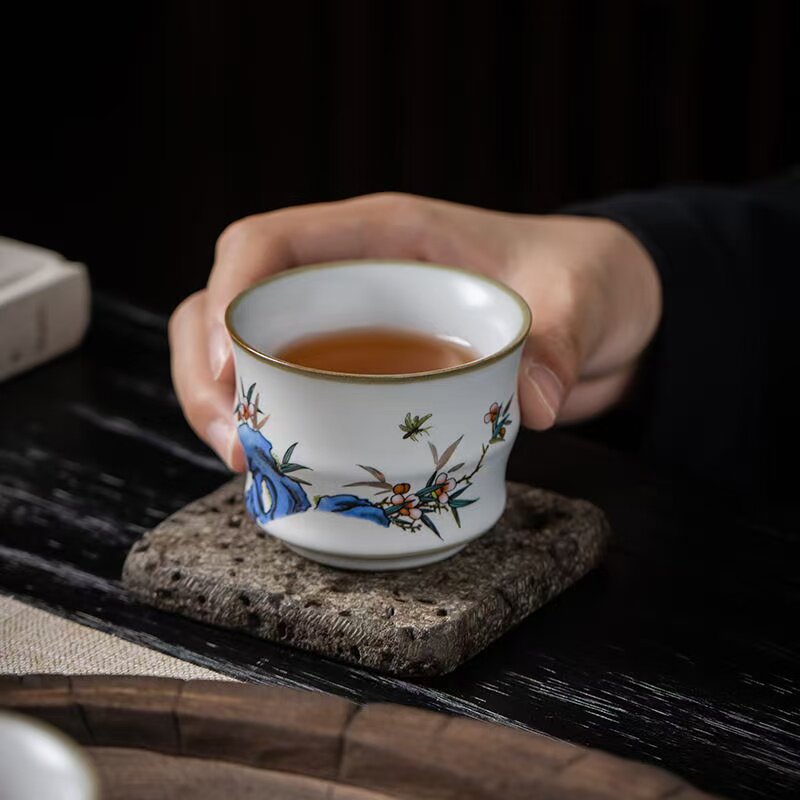 汝窑茶杯开片可养主人杯单个功夫茶具茶杯子品茗杯茶碗陶瓷大号