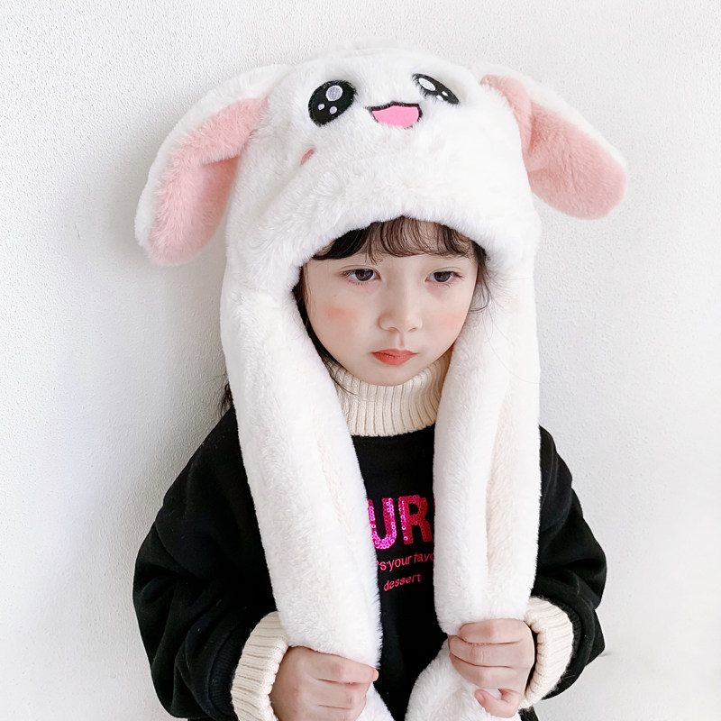 兔耳朵会动儿童毛绒一体帽可爱萌