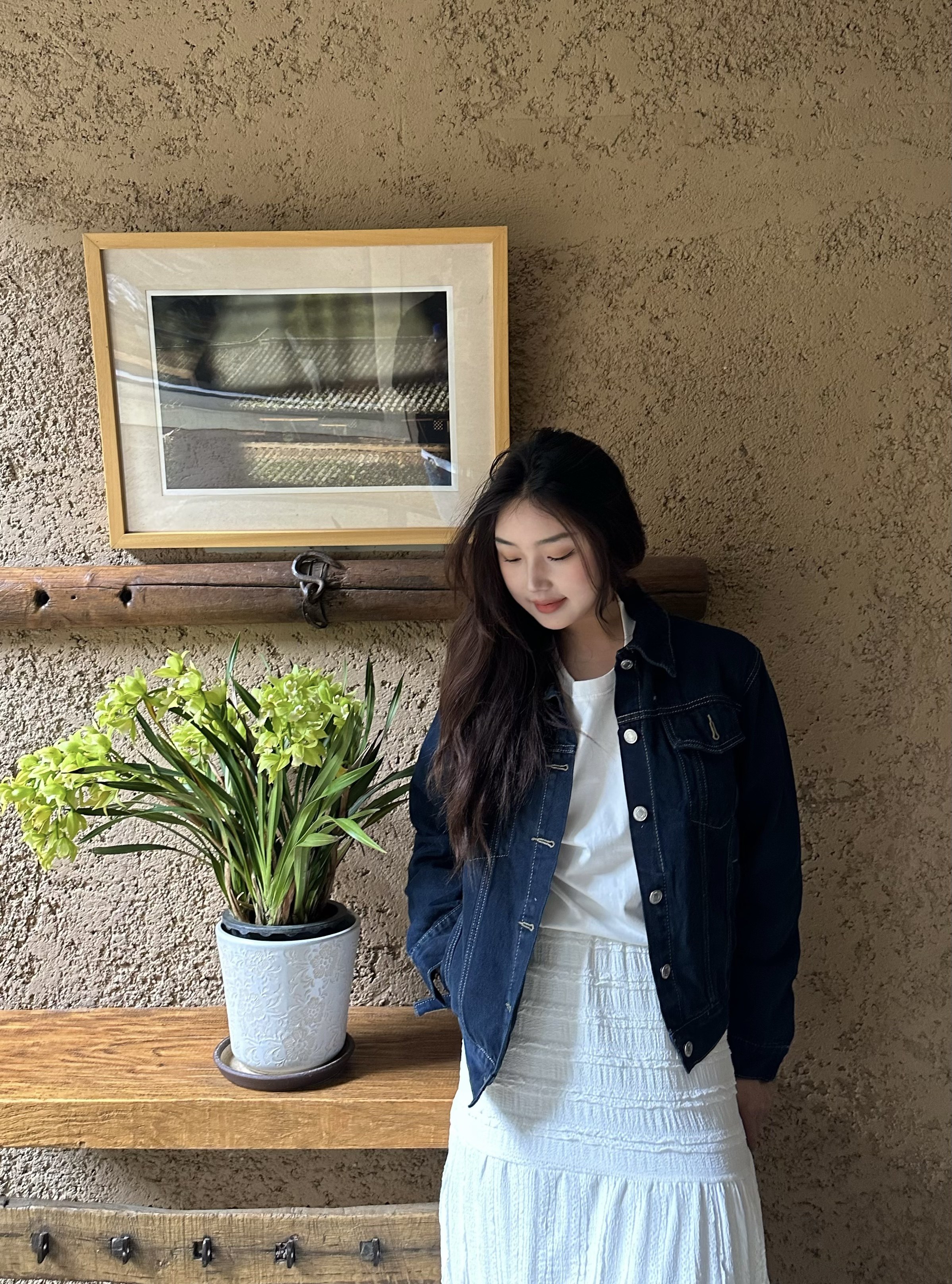 may & min2023春夏韩版复古深蓝牛仔外套