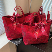 2025新款 红色包包新中式 国风结婚包织花手提包新娘包喜婆婆单肩包