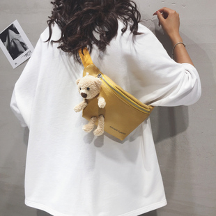 包包2020新款潮胸包ins女斜挎放手机百搭斜跨可爱小熊腰包女皮质