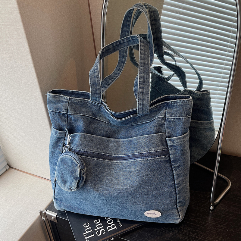 2025新款时尚百搭大容量水洗牛仔布托特包女包单肩通勤包女士大包