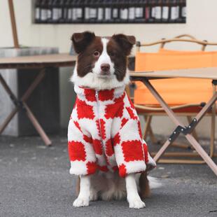 狗狗圣诞棉衣加厚保暖金毛拉布拉多边牧过年喜庆狗狗衣服大型犬冬