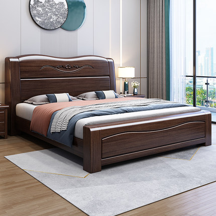全实木床1.8米紫金檀木中式简约现代双人大床家用卧室储物婚床1.5