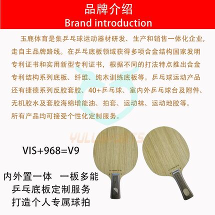 玉鹿体育V9碳纤维内外置一体多能底板快攻弧圈乒乓球拍厂家直销