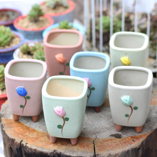 简约小老庄多肉植物花盆高陶瓷绿植盆栽创意粗陶花盆手绘花盆特价