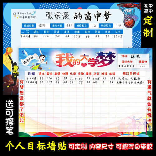 定制个人高中目标墙贴画高中大学梦高初中考学生自律表可擦写海报 - 封面