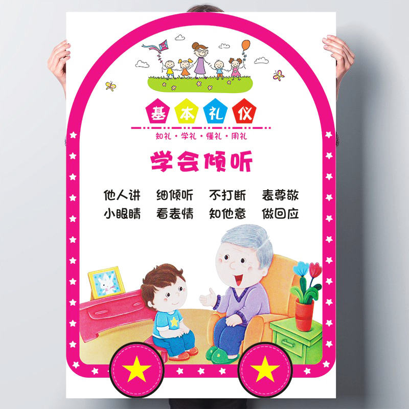 幼儿园装饰文化墙贴画个性可爱形状文明礼仪知识走廊楼道教室布置图片