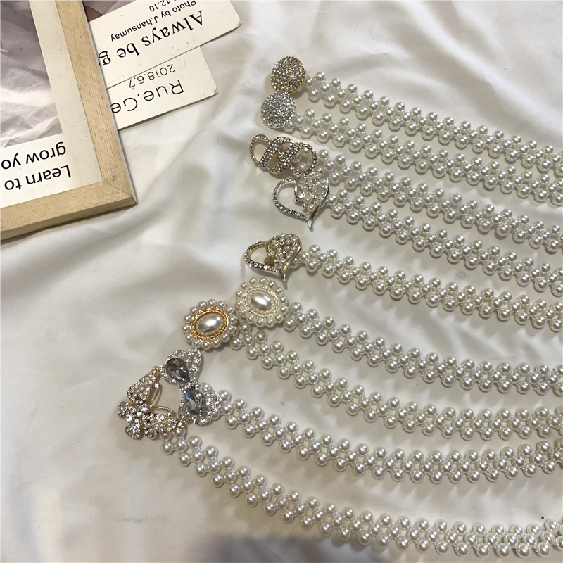 甜美风珍珠松紧水钻收腰装饰链