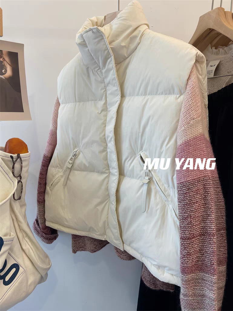 羽绒棉马甲女冬季韩版立领吸铁石扣白鸭绒保暖背心短款面包服外套