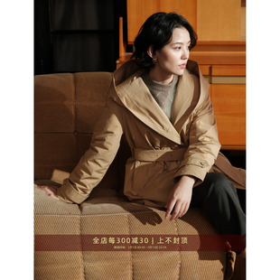 芝美日禾 现货 连帽腰带一手长卡其色风衣90白鹅绒羽绒服