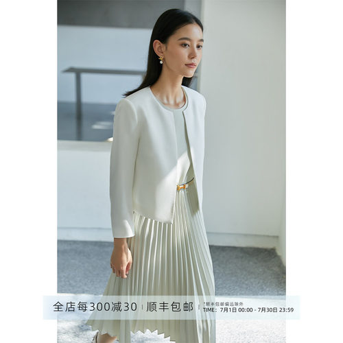 极简圆领醋酸无扣长袖短外套