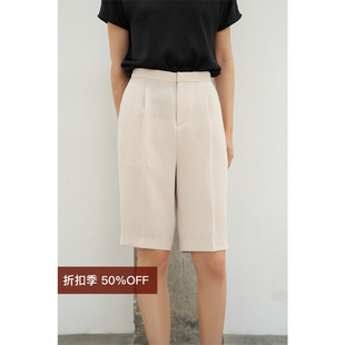 短裤 挺缝醋酸五分西装 清仓5折 女宽松直筒高腰奶油 断码