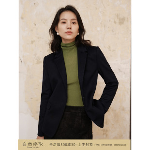 外套气质显瘦女秋冬 黑色小西装 芝美日禾 山羊绒羊毛混纺修身