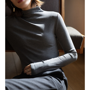 芝美日禾 桑蚕丝发热螺纹打底衫女修身T恤长袖上衣纯色秋冬内搭