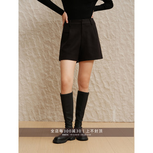 芝美日禾 基础法则 ROW极简都市通勤百搭黑色高腰羊毛西装短裤