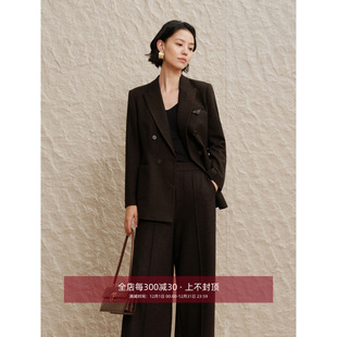 套装 芝美日禾 前缝阔腿裤 双色人字纹羊毛拼皮西装 高质老钱
