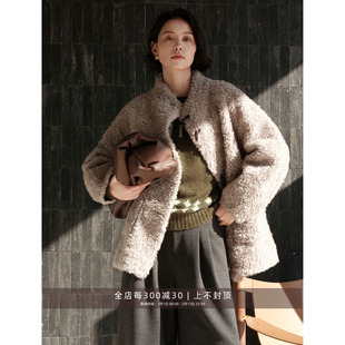 芝美日禾 现货 100%澳州羊毛颗粒感皮毛一体加厚秋冬保暖外套