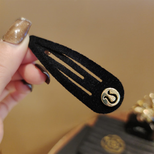 露露家轻奢黑色丝绒BB夹女百搭气质发夹金属装 饰边夹发饰