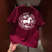 t恤男士 潮牌新款 红色半袖 国潮马年印花纯棉短袖 体恤国风打底衫 男