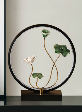 新中式荷a花摆件轻奢高级感工艺品客厅电视柜玄关装饰乔迁新居礼