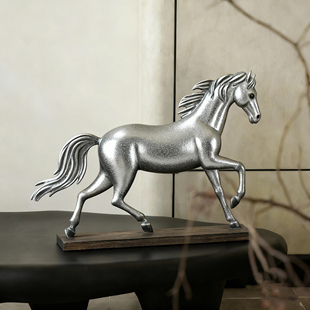 银色马雕塑摆件高端工艺品办公室桌面装饰品优雅风