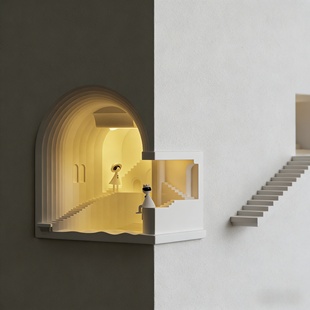 现代简约立体建筑模型装 饰摆件创意设计师小众氛围灯画