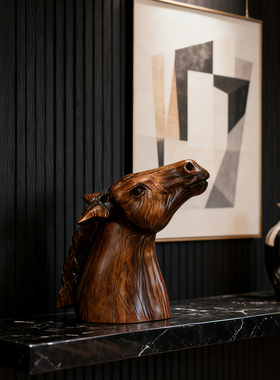 美式复古实木马头摆件