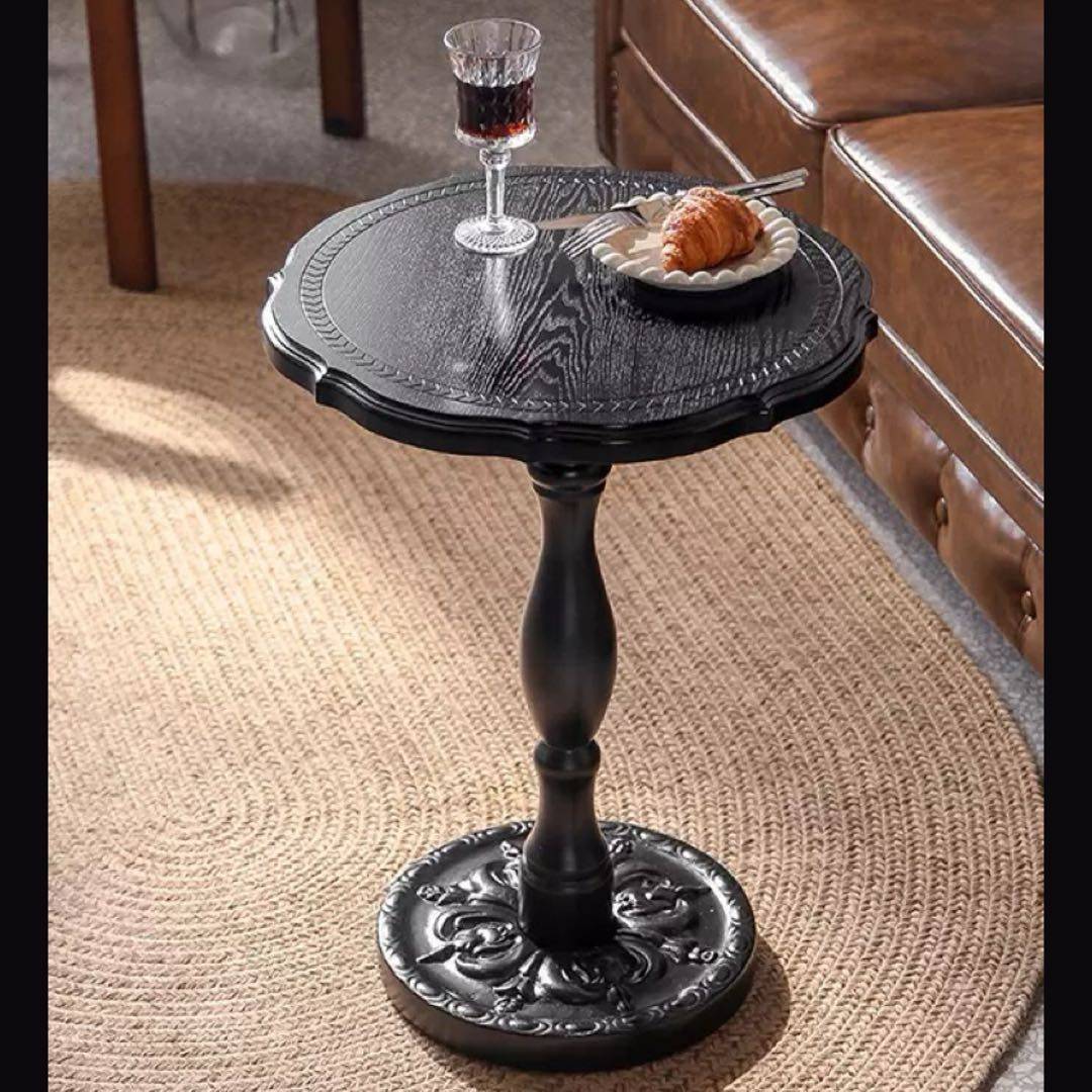 欧式复古实木边几客厅小茶几雕花圆形矮凳家用装饰