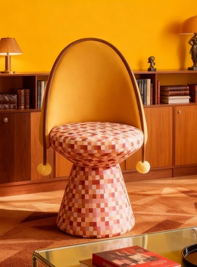 创意几何格纹橙色休闲椅摆件