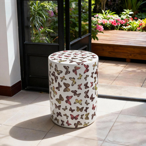 现代简约轻奢蝴蝶印花鼓墩边几